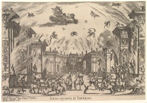 Pátá scéna, Peklo, ze svatby bohů Le nozze degli Dei, 1637. od Stefano della Bella