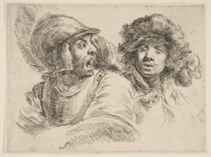 Vyděšený voják a muž v kožešinové čepici, ca. 1652. od Stefano della Bella