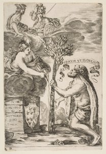 Frontispis pro Il Mercurio, III: Hercules Planting His Club, 1652. od Stefano della Bella