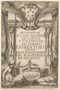 Frontispis pro pokyny pro kancléře Instruzione a Cancellieri: Medicejský kabát ..., 1635. od Stefano della Bella
