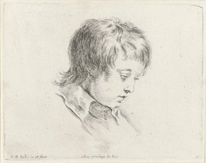 Hlava mladého muže, dívá se dolů doprava Základy kreslení (název série) I principii del disegno (název série) od Stefano della Bella