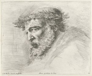 Hlava starého muže s plnovousem a vavřínovým věncem z profilu vlevo Základy kreslení (název série) I principii del disegno (název série) od Stefano della Bella