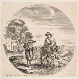 Krajina se dvěma rolníky, jeden jede na koni, z Krajin a námořních přístavů Paysages ..., 1656. od Stefano della Bella