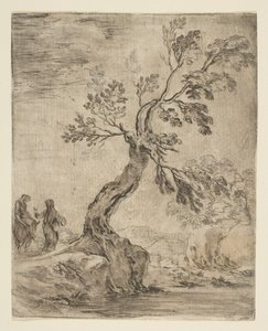 Krajina se dvěma ženami, jedna nasedla na osla, ca. 1660. od Stefano della Bella