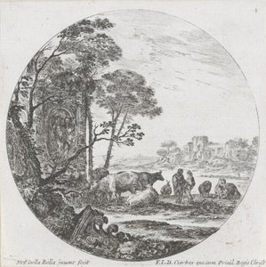 Krajina se stádem a korintským hlavním městem Krajiny a ruiny v Římě (název série) Paysages et ruines de Rome (název série) od Stefano della Bella