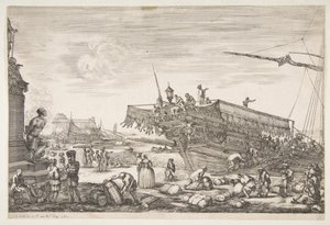 Nakládání galéry, z Pohledy na přístav Livorno Vues du port de Livourne, 1654-55. od Stefano della Bella
