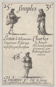 Louis le debonnaire... Charles le Simple, ze Hry francouzských králů Jeu des Rois..., 1644. od Stefano della Bella