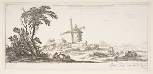 Talíř 10: rodina uprostřed popředí, různé postavy a koně uprostřed,..., ca. 1641. od Stefano della Bella