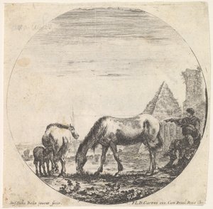 Deska 11: pyramida Caia Cestia vpravo v pozadí, pasoucí se kůň ..., ca. 1643-48. od Stefano della Bella