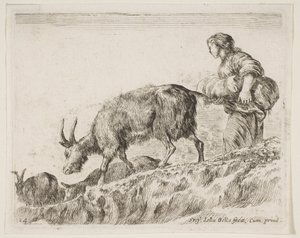 Deska 14: pastýřka pasoucí kozy, z Různá zvířata Diversi animali, ca. 1641. od Stefano della Bella