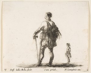Talíř 19: Polský šlechtic v dvorním oděvu, stojící uprostřed, při pohledu zezadu, a..., ca. 1644-47. od Stefano della Bella