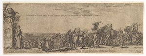 Deska 1: Vjezd polského velvyslance do Říma, erb Medicejských vlevo, 1633. od Stefano della Bella