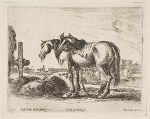 Talíř 22: vozíkový kůň, z Různá zvířata Diversi animali, ca. 1641. od Stefano della Bella