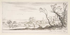 Talíř 2: selka, která si sundá boty uprostřed, další selka a dvě c..., ca. 1641. od Stefano della Bella