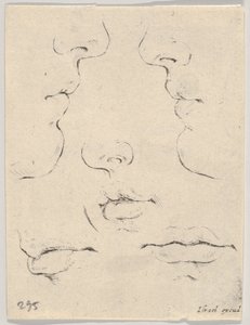 Deska 4: dva profily a tři ústa, z knihy The Book for Learning to Draw Livre po..., ca. 1649. od Stefano della Bella