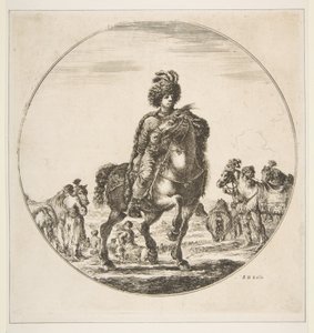 Polský jezdec obrácený vpravo, kruhová kompozice, z Figurky na koni Cav..., ca. 1651. od Stefano della Bella