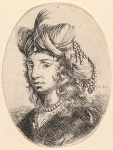 Několik hlav v perském stylu: Portrét, Sultana na sobě perlový náhrdelník a turban..., 1649 od Stefano della Bella