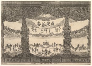 Šestá scéna, nebesa, ze svatby bohů Le nozze degli Dei, 1637. od Stefano della Bella