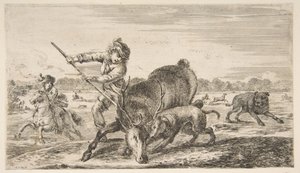 Jelen na uzdě, z lovů zvířat Lovy na různá zvířata, ca. 1654. od Stefano della Bella