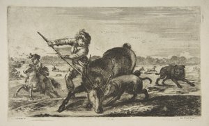 Jelen na uzdě, z lovů zvířat Lovy na různá zvířata, ca. 1654. od Stefano della Bella