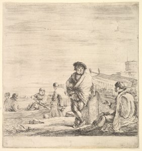 Stojící námořník uprostřed mluví se sedícím levantským mužem vlevo, viděno z profilu..., ca. 1658-63. od Stefano della Bella