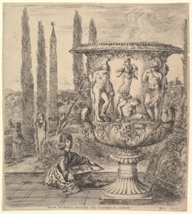 Medicejská váza, velká váza vpravo zdobená vyobrazením oběti..., 1656. od Stefano della Bella