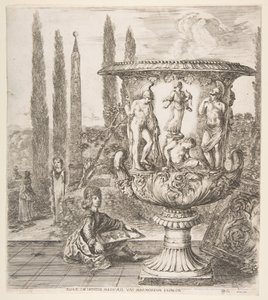 Medicejská váza, velká váza vpravo zdobená vyobrazením oběti..., 1656. od Stefano della Bella