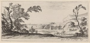 Travelers Fording a Stream, v roce 1647 nebo dříve. od Stefano della Bella