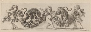Dva leopardi skáčou do věnce s podporou dětí, pravděpodobně 1648. od Stefano della Bella