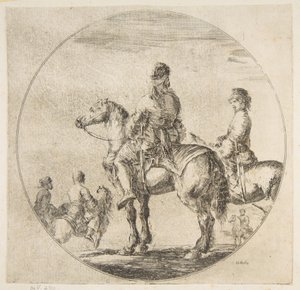 Dva polští jezdci s koňmi obrácenými doleva, z postavy na koni Cavali..., ca. 1651. od Stefano della Bella