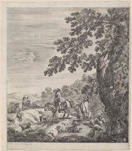 Dva jezdci projíždějící poblíž stáda zvířat, 1656. od Stefano della Bella
