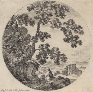 Dva cestovatelé procházející kolem starého dubu, 1656. od Stefano della Bella