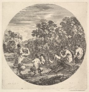 Dva satyrové a faun sedící vpravo sledující dva dětské satyry a dalšího satyra w..., ca. 1643-48. od Stefano della Bella