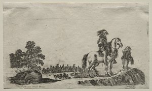 Různé postavy a krajiny: Ztracený jezdec hledá cestu, 1649. od Stefano della Bella