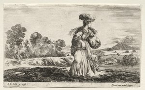Různé postavy a krajiny: Selská žena nesoucí na hlavě košík, 1649. od Stefano della Bella