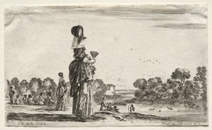 Různé postavy a krajiny: Ženy sledující koupající se podél řeky, 1649. od Stefano della Bella