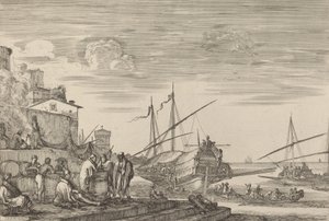 Pohled na několik domů s výhledem na přístav, pravděpodobně cca. 16541655. od Stefano della Bella