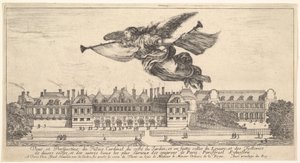 Pohled na Palais Cardinal, postava Slávy nahoře uprostřed letící doleva a..., 1649-51. od Stefano della Bella