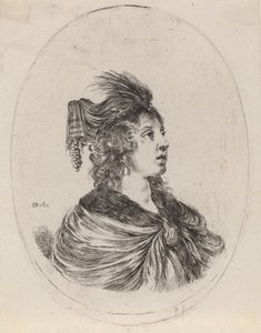 Žena v opeřeném turbanu, otočená doprava, 16491650. od Stefano della Bella