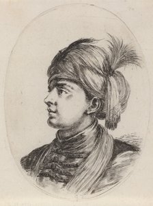 Mladý Maur v opeřeném turbanu, otočený doleva, 16491650. od Stefano della Bella
