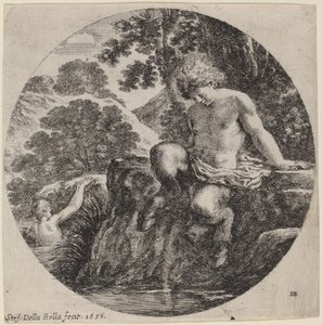 Mladý satyr na břehu potoka od Stefano della Bella