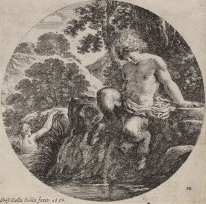 Mladý Satyr na břehu potoka, 1656. od Stefano della Bella