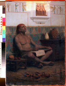 Královský písař Rahotep (17. dynastie starověkého Egypta) (Královský písař Rahotep). Obraz Štěpána Vladislavoviče Bakaloviče (1857-1947). Olej na plátně, 48 x 33 cm