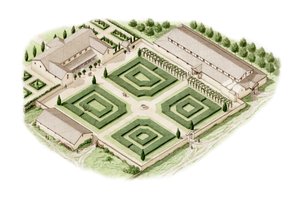 Římská vila v Bradingu, ostrov Wight (kresba 2012), asi 350-400 let (tuš a akvarel) od Stephen Conlin