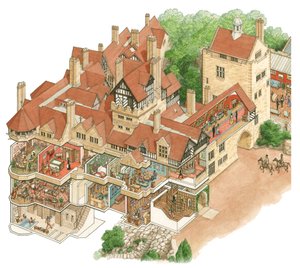 Cragside House, Northumberland, asi 1872-1900 (tuš a akvarel)