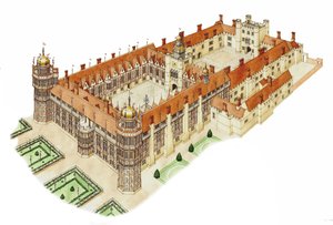 Palác Nonsuch, Surrey, asi 1540-1600 (tuš a akvarel) od Stephen Conlin