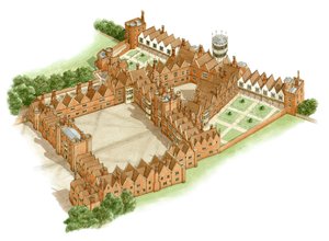 Oatlands Palace, Surrey, asi 1540-1600 (tuš a akvarel)