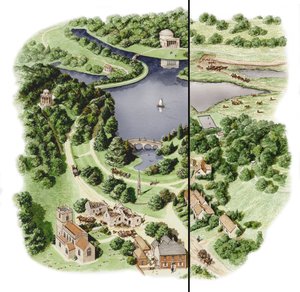 Vývoj Stourheadu, Wiltshire, asi 1755-1812 (tuš a akvarel) od Stephen Conlin