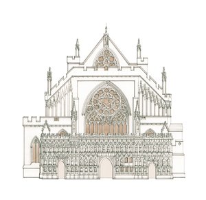 Západní průčelí katedrály v Exeteru, Devon (kresba 2002), asi 1900-2023 (tuš a akvarel) od Stephen Conlin