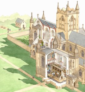 Walsingham Priory, Norfolk, asi 1500-1535 (tuš a akvarel na papíře) od Stephen Conlin